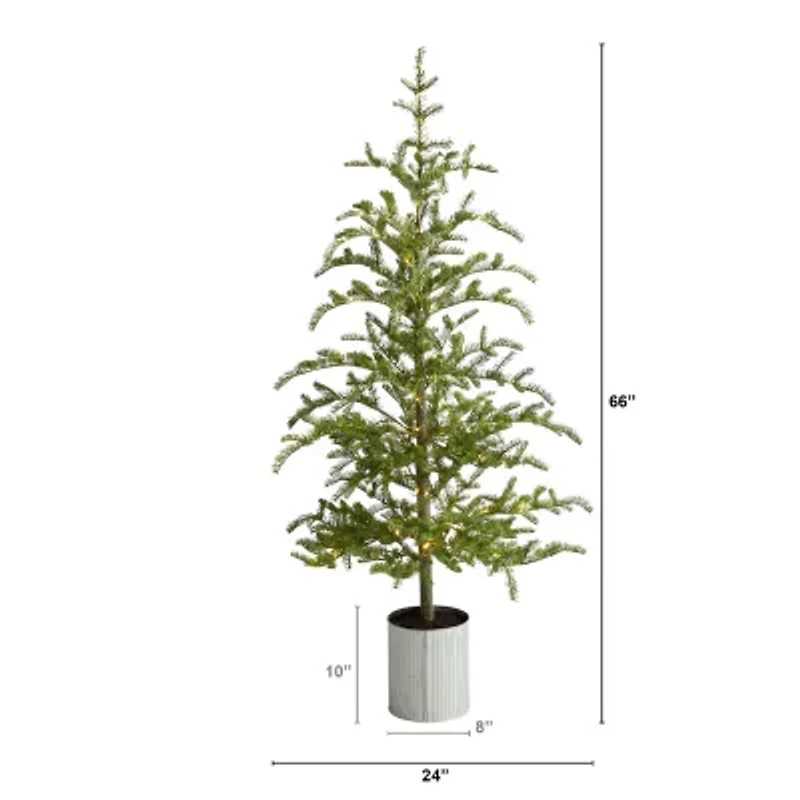 Nearly Natural Christmas In Decorative Planter With 150 Lights 5 1/2 Foot Pre-Lit Pine Christmas Tree