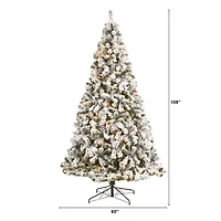 Nearly Natural 9 Foot  West Virginia Flocked Fir With 650 Clear Led Lights And 1320 Bendable Branches Pre-Lit Christmas Tree