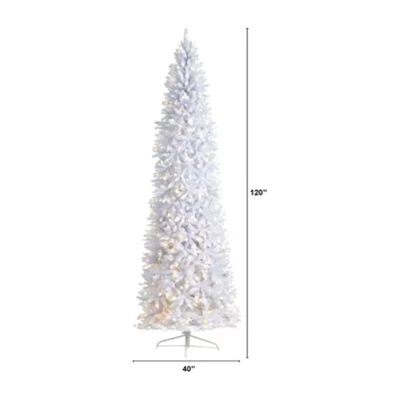 Nearly Natural 10 Foot White Fir With 2420 Bendable Branches And 800 Warm White Led Lights Pre-Lit Christmas Tree