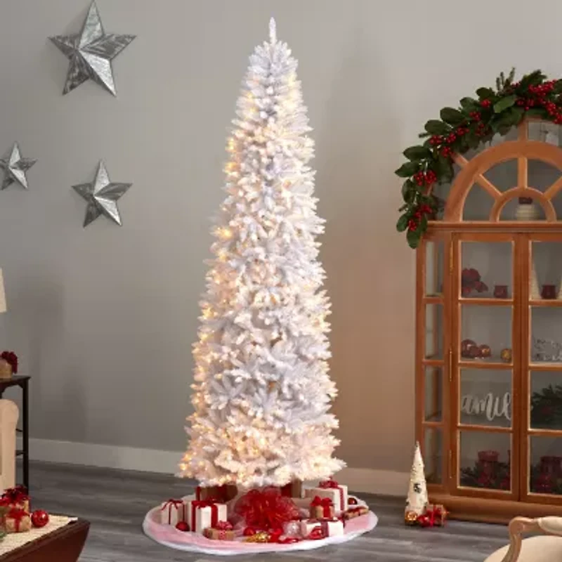 Nearly Natural 9 Foot Slim White Fir Pre-Lit Christmas Tree