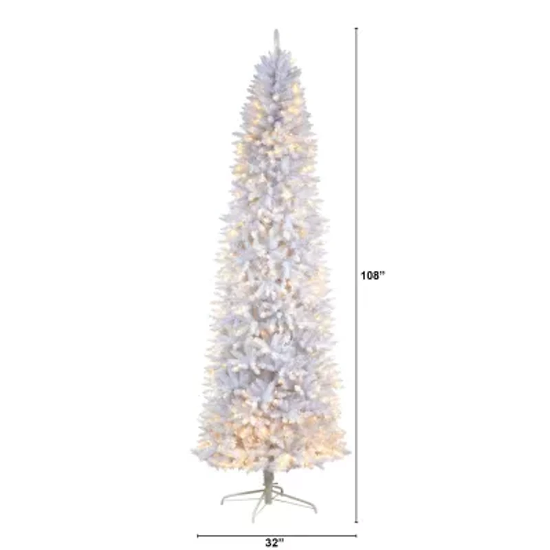 Nearly Natural 9 Foot Slim White Fir Pre-Lit Christmas Tree