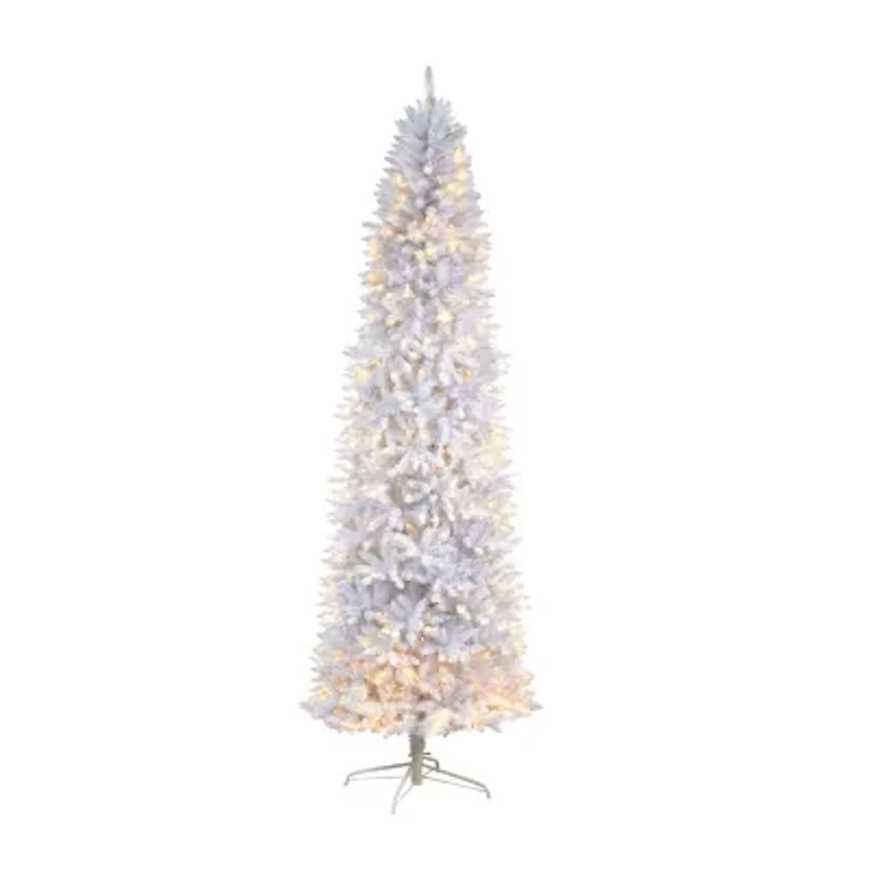 Nearly Natural 9 Foot Slim White Fir Pre-Lit Christmas Tree
