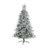 Nearly Natural 8 Foot West Virginia Flocked Spruce With 1856 Bendable Branches And 600 Clear Lights Pre-Lit Christmas Tree
