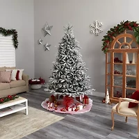 Nearly Natural 8 Foot West Virginia Flocked Spruce With 1856 Bendable Branches And 600 Clear Lights Pre-Lit Christmas Tree