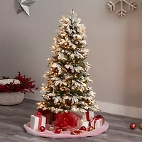 Nearly Natural 5 Foot North Carolina Flocked Fir With 1247 Bendable Branches And 350 Warm White Lights Pre-Lit Christmas Tree