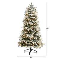 Nearly Natural 5 Foot North Carolina Flocked Fir With 1247 Bendable Branches And 350 Warm White Lights Pre-Lit Christmas Tree