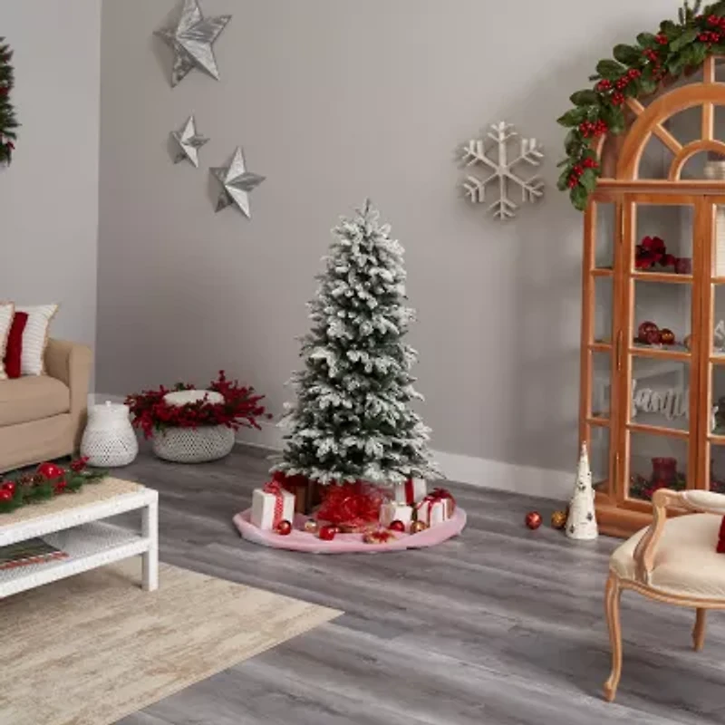 Nearly Natural 5 Foot North Carolina Flocked Fir With 1247 Bendable Branches And 350 Warm White Lights Pre-Lit Christmas Tree