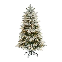 Nearly Natural 4 Foot North Carolina Flocked Fir With 779 Bendable Branches And 250 Warm White Lights Pre-Lit Christmas Tree