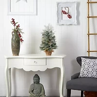 Nearly Natural 2 Foot Winter Frosted Fir In Burlap Base With 35 Led Lights Pre-Lit Christmas Tree