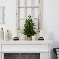 Nearly Natural 2 Foot Pine In Decorative Basket With 35 Clear Led Lights Pre-Lit Christmas Tree