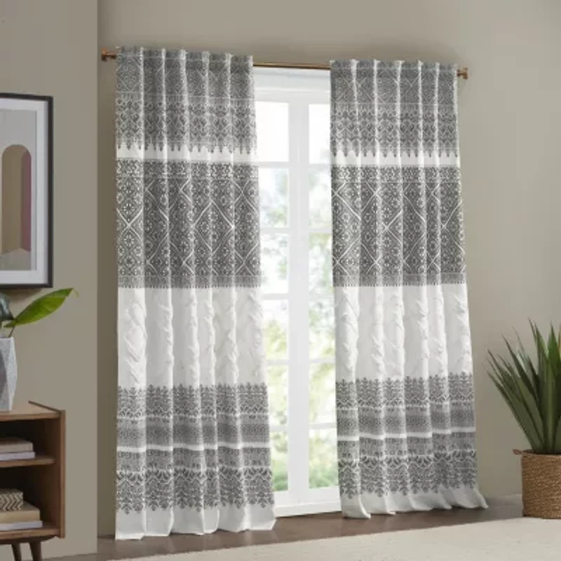 INK+IVY Mila 50"W X 84"L Cotton Printed With Chenille Detail And Lining Rod Pocket Light-Filtering Single Curtain Panel