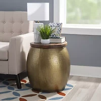 Kirkglen Wood and Iron Drum Side Table