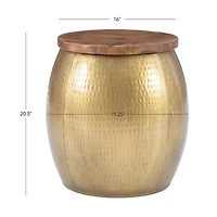 Kirkglen Wood and Iron Drum Side Table