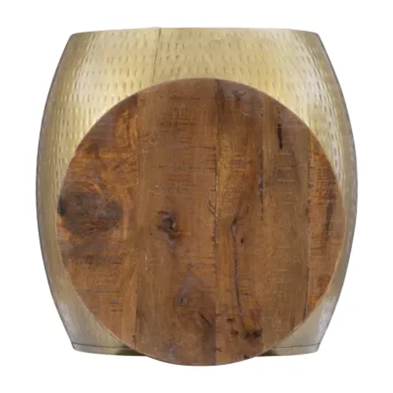 Kirkglen Wood and Iron Drum Side Table