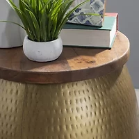Kirkglen Wood and Iron Drum Side Table