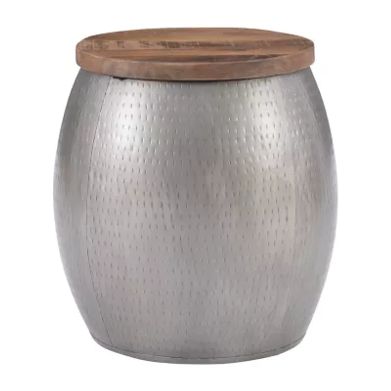 Kirkglen Wood and Glass Drum Side Table