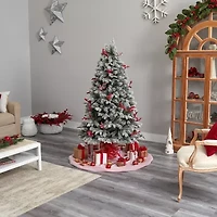 Nearly Natural 6 Foot Snow Tipped Flocked Fir With Berries And 906 Bendable Branches And 200 Led Lights And 50 Led Globe Lights Pre-Lit Christmas Tree