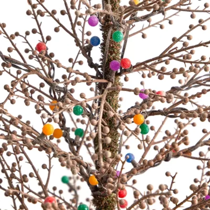Nearly Natural 4 Foot Frosted Berry Twig With 240 Bendable Branches And 100 Multicolored Gum Ball Led Lights Pre-Lit Christmas Tree