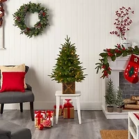 Nearly Natural 3 Foot Finland Fir In Decorative Planter Pre-Lit Christmas Tree