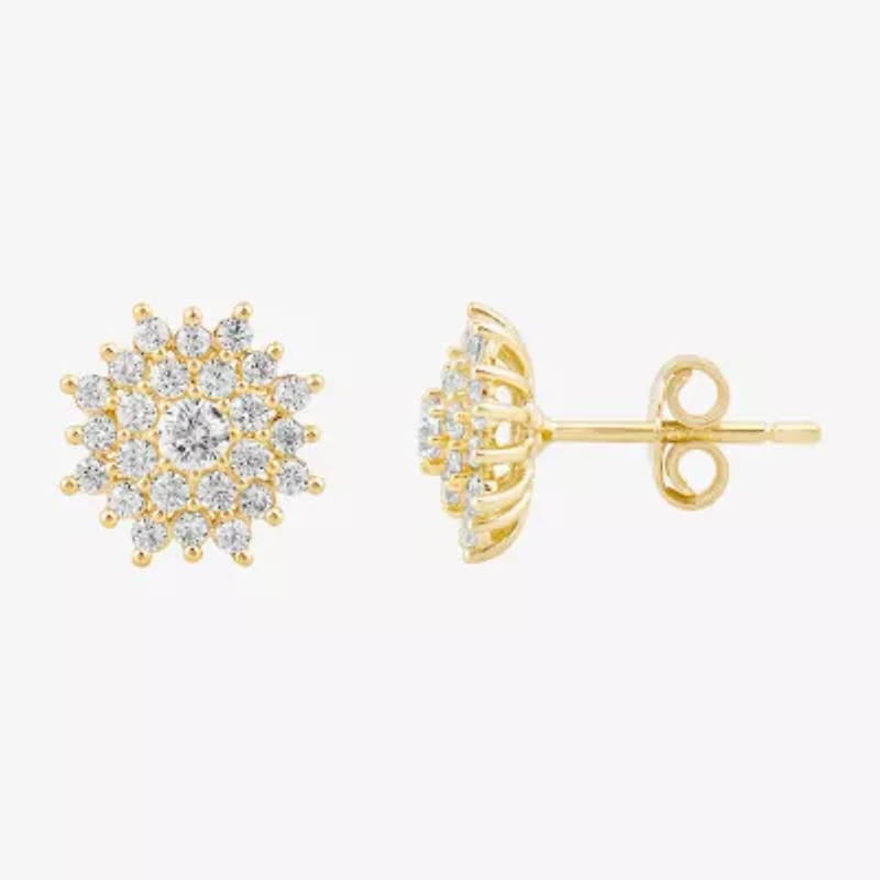Diamond Blossom Cluster Sunburst 3/4 CT. T.W. Lab Grown White Diamond 10K Gold 10.5mm Round Stud Earrings