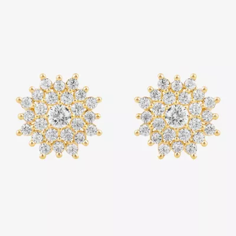 Diamond Blossom Cluster Sunburst 3/4 CT. T.W. Lab Grown White Diamond 10K Gold 10.5mm Round Stud Earrings