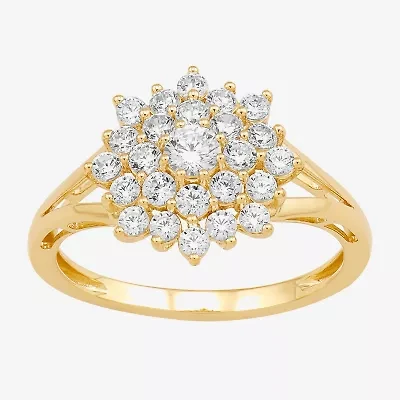 Diamond Blossom Sunburst Womens 3/4 CT. T.W. Lab Grown White 10K Gold Cluster Halo Cocktail Ring