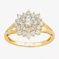 Diamond Blossom Sunburst Womens 3/4 CT. T.W. Lab Grown White 10K Gold Cluster Halo Cocktail Ring