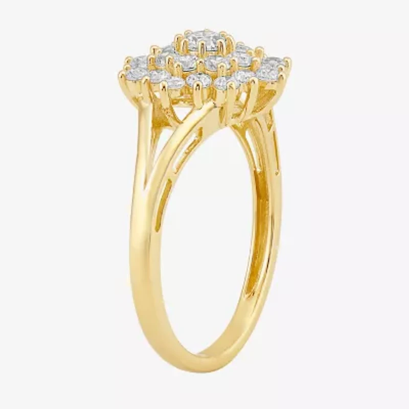 Diamond Blossom Sunburst Womens 3/4 CT. T.W. Lab Grown White 10K Gold Cluster Halo Cocktail Ring