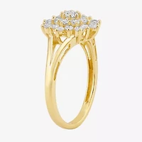 Diamond Blossom Sunburst Womens 3/4 CT. T.W. Lab Grown White 10K Gold Cluster Halo Cocktail Ring