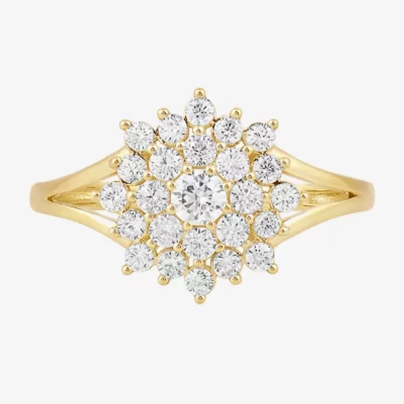 Diamond Blossom Sunburst Womens 3/4 CT. T.W. Lab Grown White 10K Gold Cluster Halo Cocktail Ring