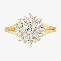 Diamond Blossom Sunburst Womens 3/4 CT. T.W. Lab Grown White 10K Gold Cluster Halo Cocktail Ring