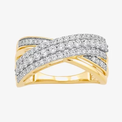 Womens 3/4 CT. T.W. Lab Grown White Diamond 10K Gold Crossover Band