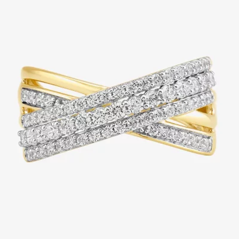 Womens 3/4 CT. T.W. Lab Grown White Diamond 10K Gold Crossover Band