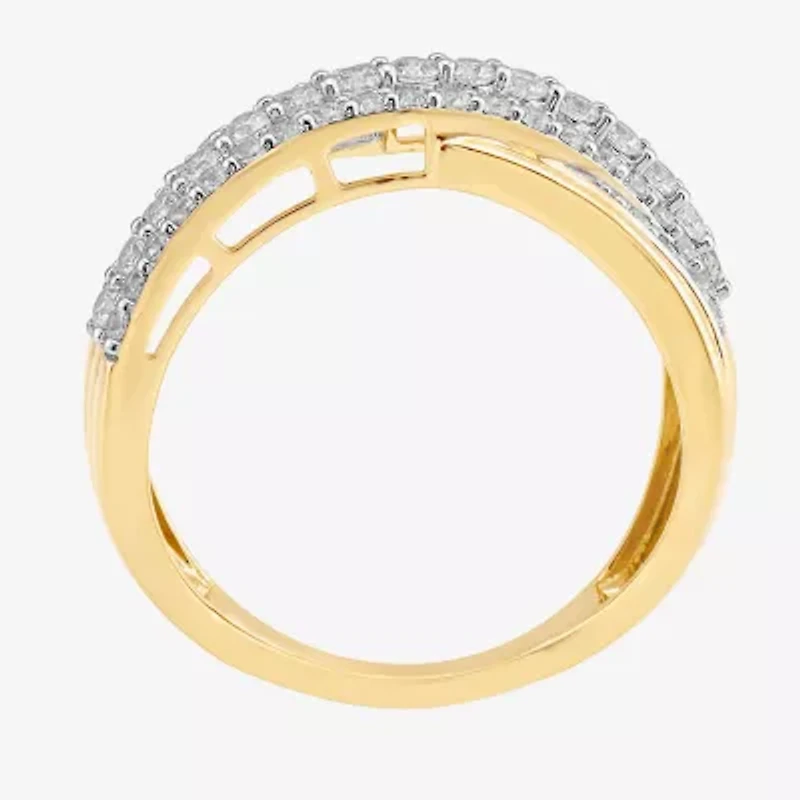 Womens 3/4 CT. T.W. Lab Grown White Diamond 10K Gold Crossover Band