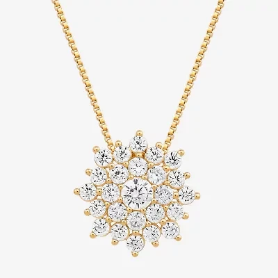 Diamond Blossom Cluster Womens 3/4 CT. T.W. Lab Grown White Diamond 10K Gold Sunburst 18 Inch Pendant Necklace