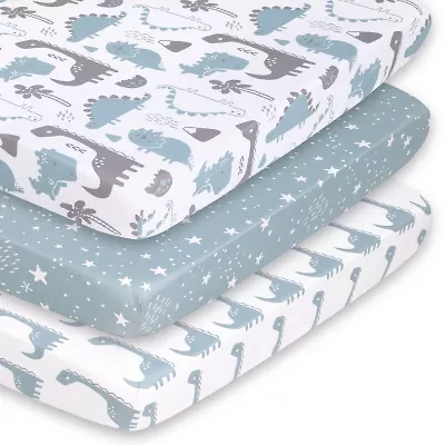 The Peanutshell Blue Dino 3-pc. Playard Sheet