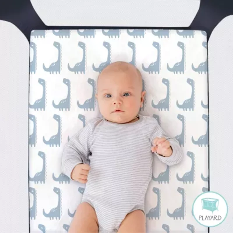 The Peanutshell Blue Dino 3-pc. Playard Sheet
