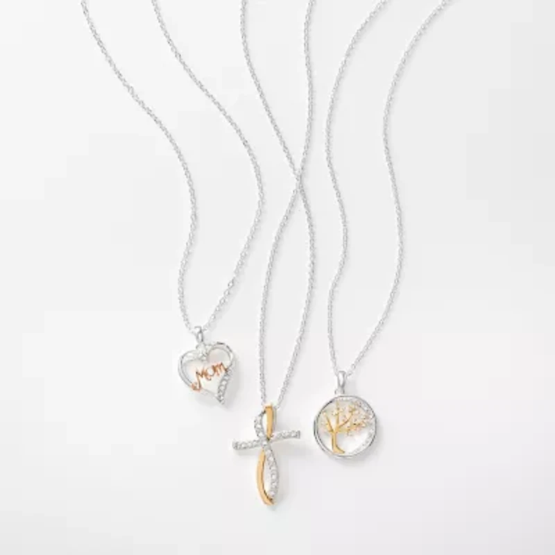 Gratitude & Grace Womens Cubic Zirconia Pure Silver Over Brass Cross 16 Inch Pendant Necklace