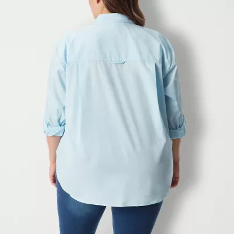 Gloria Vanderbilt® Plus Womens Long Sleeve Regular Fit Button-Down Shirt