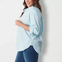 Gloria Vanderbilt® Plus Womens Long Sleeve Regular Fit Button-Down Shirt