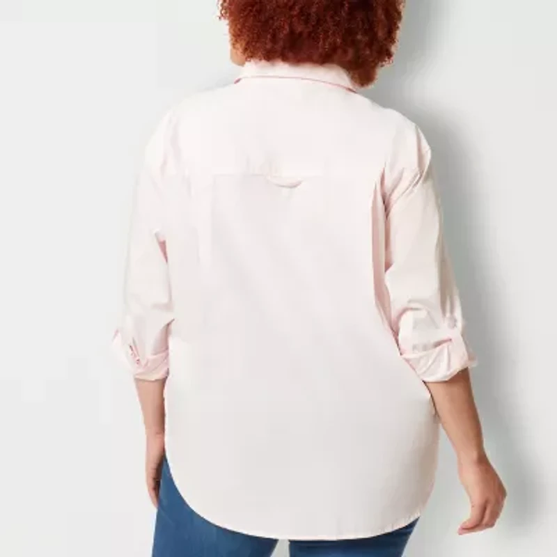 Gloria Vanderbilt® Plus Womens Long Sleeve Regular Fit Button-Down Shirt