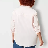 Gloria Vanderbilt® Plus Womens Long Sleeve Regular Fit Button-Down Shirt