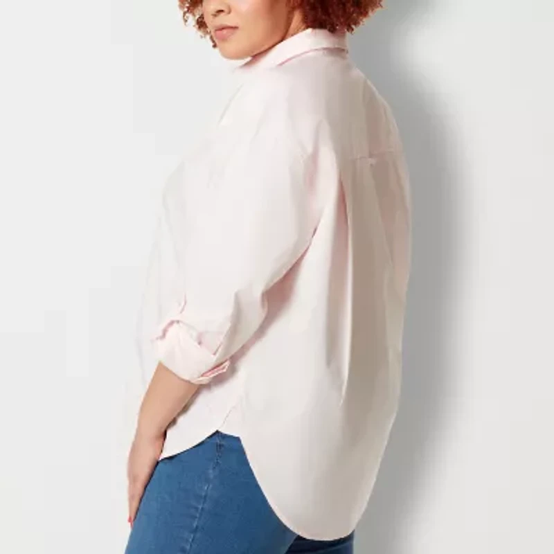 Gloria Vanderbilt® Plus Womens Long Sleeve Regular Fit Button-Down Shirt