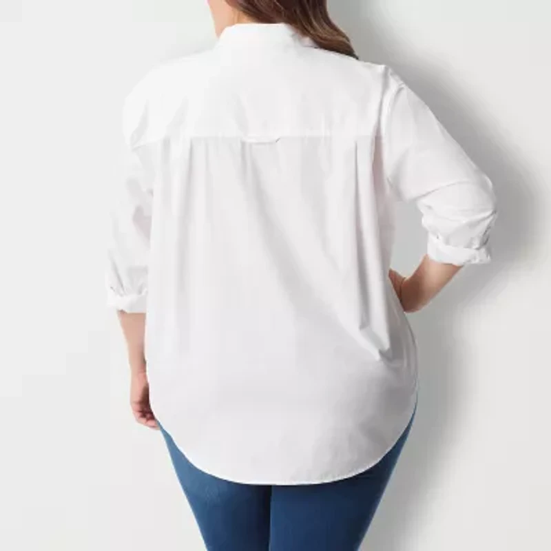 Gloria Vanderbilt® Plus Womens Long Sleeve Regular Fit Button-Down Shirt
