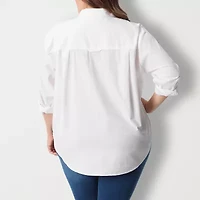 Gloria Vanderbilt® Plus Womens Long Sleeve Regular Fit Button-Down Shirt