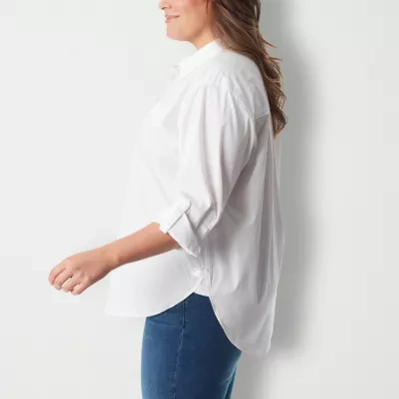 Gloria Vanderbilt® Plus Womens Long Sleeve Regular Fit Button-Down Shirt
