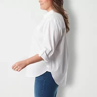 Gloria Vanderbilt® Plus Womens Long Sleeve Regular Fit Button-Down Shirt