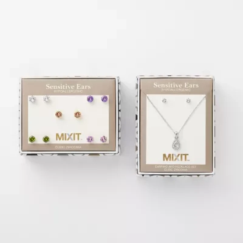 Mixit Hypoallergenic Womens Multi Color Cubic Zirconia Round Hypoallergenic 5 Pair Earring Set