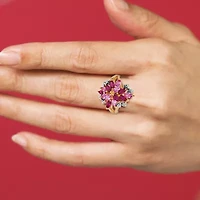 14K Gold over Silver Lab-Created Ruby and Pink & White Lab-Created Sapphire Flower Ring