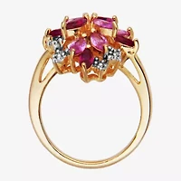 14K Gold over Silver Lab-Created Ruby and Pink & White Lab-Created Sapphire Flower Ring